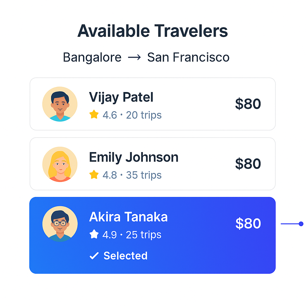 Airceleo matching with a verified traveler